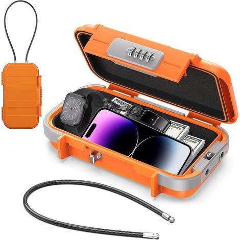 Caja de seguridad portátil para exteriores con cerradura de código de 4 dígitos resis，con cable de acero desmontable de 6 mm de grosor，acero，6 mm