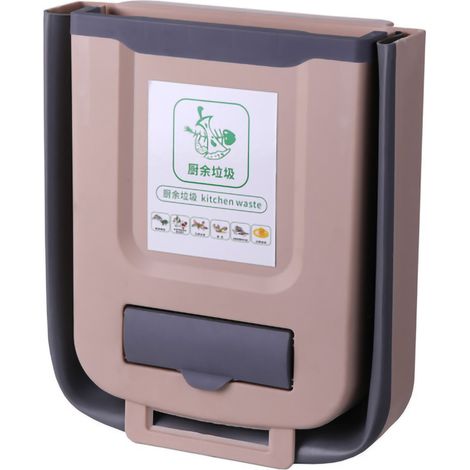 Poubelle pliable suspendue pour cuisine, salon, chambre - Rangement compact déchets ménagers - Marron capacité 8L (1/2)