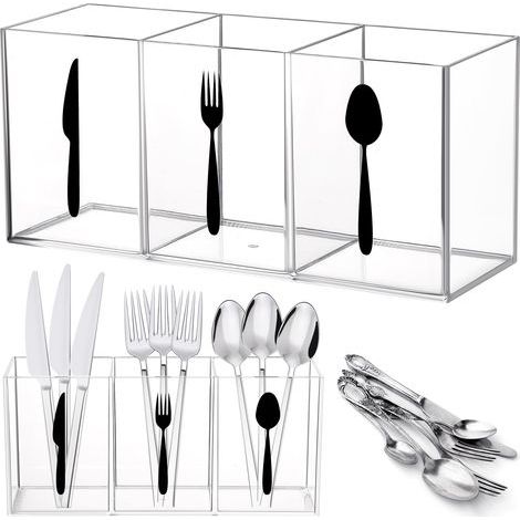 Boîtes de rangement pour couverts, paniers à couverts, étagères de rangement de comptoir, couteaux et cuillères (transparents) (1/2)