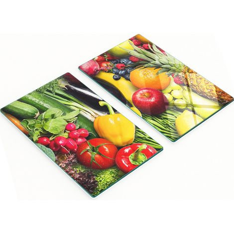 Tablas de cocina de vidrio templado con dibujos de verduras y frutas, 2 x 30 x 52 cm. (1/5)