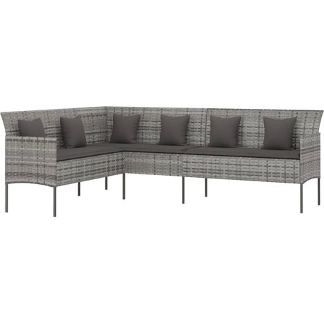 Maison Exclusive - Gartensofa in L-Form mit Kissen Grau Poly Ratt (1/5)