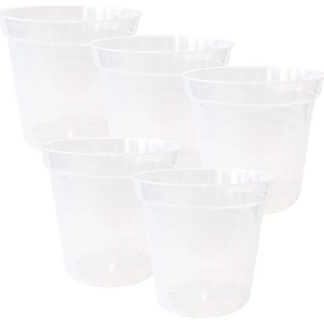 Transparente Anzuchttöpfe, 12,5 cm Durchmesser, mit Abflusslöchern, robuste, durchsichtige Kunststofftöpfe, vielseitig einsetzbar für Zimmer- und Gartenpflanzen, 5er-Set