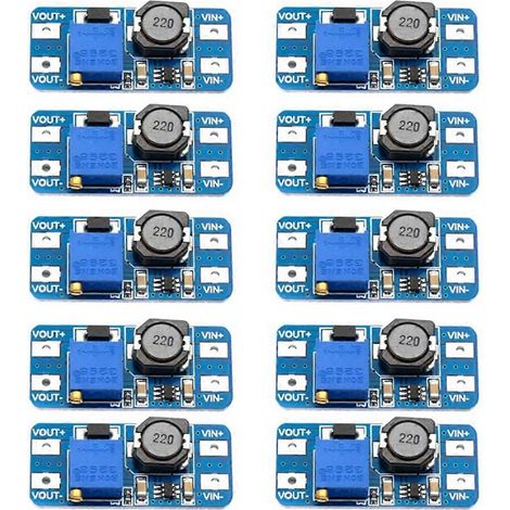 Lot de 10 convertisseurs CC-CC MT3608, régulateur élévateur de tension, module d'alimentation USB, 2-24 V vers 5-28 V, sortie 2 A, micro-amplificateurs (1/4)