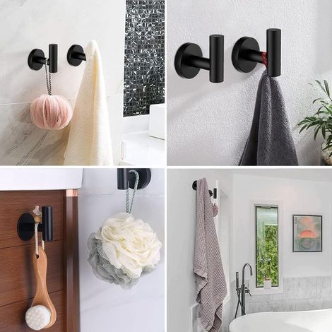 Crochets de Serviettes, 2 Pieces Ensemble Salle de Bains Crochets pour Peignoir en Acier Inoxydable Porte Serviette Noir Mat Crochets avec Vis pour Cuisine, le Salon et le Bureau (1/5)