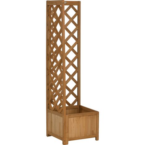 Planteur, Matériau en bois, Dimensions 40x40x145 cm, Convient pour les plantes grimpantes, Design vertical, Treillis inclus (1/5)