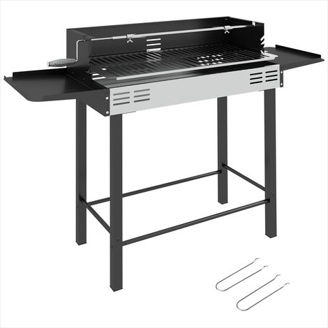 Barbecue au charbon en inox avec rôtissoire 3 niveaux et étagères (1/5)