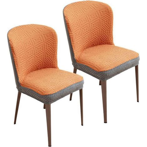 Housse De Chaise - Polyester Extensible - Usage Intérieur - Orange - Lot De 2 (1/5)