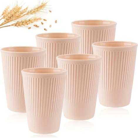 (Rose, lot de 6) Gobelets à eau écologiques en paille de blé, biodégradables, sans BPA et durables.