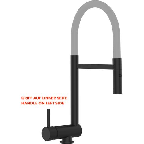 Rubinetto abbattibile VIZIO nero opaco canna abbattibile 6 cm per sottofinestra - canna grigia movibile e doccia 2 getti staccabile - maniglia a sinistra (1/5)