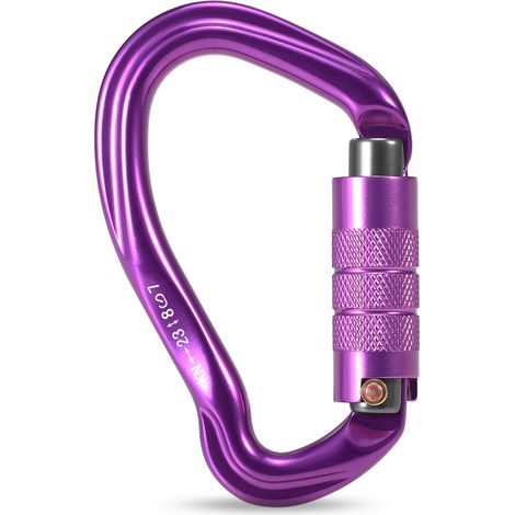 Mousqueton à verrouillage automatique 23 kN, boucle en D robuste, lot de mousquetons à anneau en D, mousqueton pour escalade, rappel et hamac, clip de verrouillage violet (1/5)