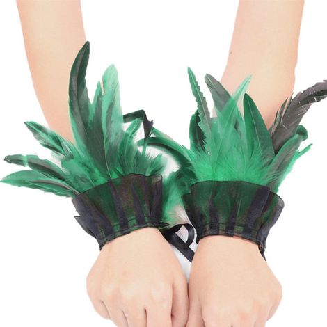 Braccialetti con piume verdi, polsini morbidi ed elastici - Verde