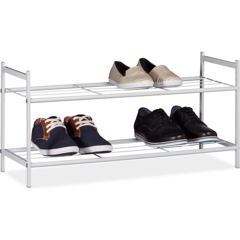 Meuble à chaussures SANDRA avec 2 étages étagère en métal HxlxP: 33,5 x 69,5 x 26 cm pour 6 paires commode avec poignées blanc (1/5)