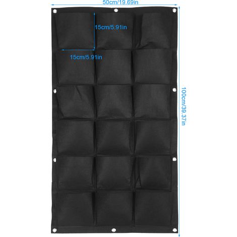 Macetero de pared de fieltro con bolsillos – Para uso interior y exterior, jardinería en balcón – Bolsa colgante con 18 bolsillos, negra – Bolsa de plantación ecológica con drenaje automático (1/5)