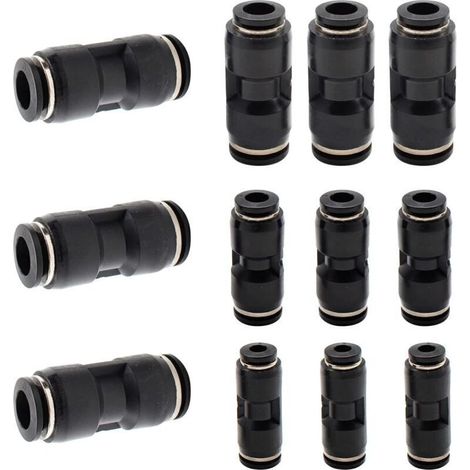 Set di 12 raccordi pneumatici a innesto rapido, connettore dritto in plastica, connettore rapido a pressione nero, adatto per apparecchiature tracheali - Crezuo