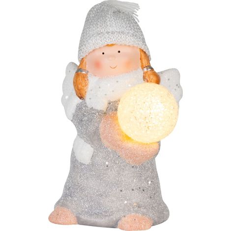 Weihnachtsfigur MagicHome, Engel mit Schneekugel, LED, Terrakotta, 13,5x13x20 cm (1/3)