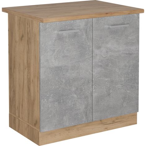 Meuble bas sous-évier R-Line, Béton, 80cm , PT Chêne, Vicco (1/5)