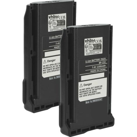 vhbw 2x Akku kompatibel mit Icom IC-F3360D, IC-F3263DS, IC-F3263DT, IC-F3261DS, IC-F3261DT, IC-F33 Funkgerät, Walkie Talkie (2200 mAh, 7,4 V, Li-Ion)