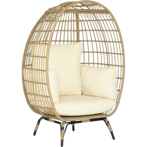 Chaise en rotin avec coussins doux, cadre en aluminium, couleur khaki et beige, dimensions 105 x 90 x 148 cm (1/5)