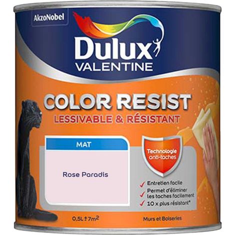 Peinture bicouche intérieure Color Resist Murs et Boiseries Mat Rose Paradis 0,5 L - Dulux Valentine