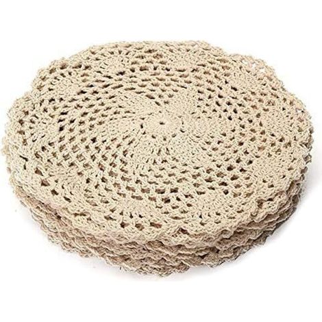 Set of 10 round vintage cotton placemats, handmade with crocheted lace - Table decoration (1/4)