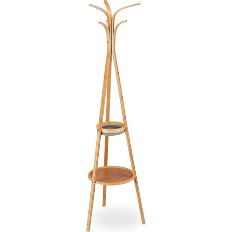 Appendiabiti moderno a forma di albero 180 x 60 x 30 cm con 6 ganci e spazio portaoggetti decorativo in bambù naturale 130005627