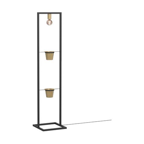 Lampada da terra nera con portavaso oro E27 15W Flores