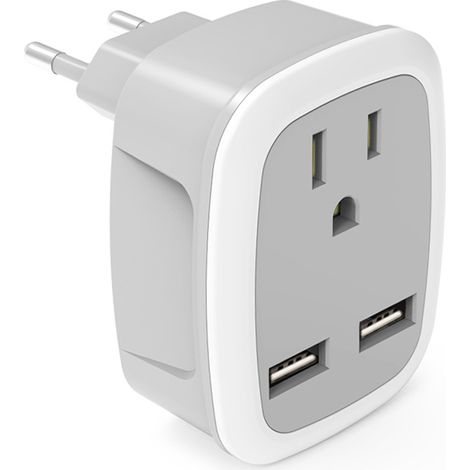 1 adaptateur de prise Divers accessoire de portail, USA vers, 2 ports USB 2,4 A, 2500 W, compact 7 x 5,3 x 6,5 cm (1/5)