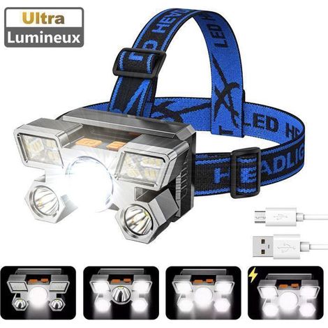 Lampe Frontale LED Puissante - 4 Modes - Étanche IPX4 - Rechargeable USB Lampe Camping,Jogging,Travail (1/5)