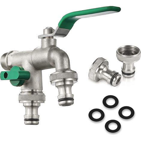 Armaturen aus Vollkupfer 1/23/43/4 Küchen- und Gartenarmatur mit doppeltem Messing-Wasserauslass, Waschmaschinenarmatur, grüner Wasserhahn