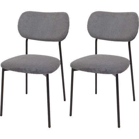[NON UTILIZZATO] Set di 2 sedie da pranzo HHG-064, poltroncina da cucina imbottita, velluto a coste (330g/m²) metallo, grigio scuro