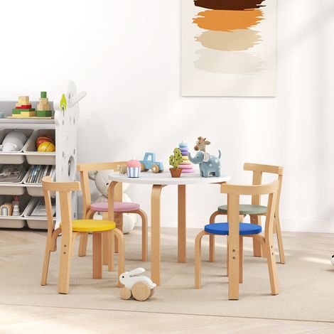 Juego de mesa y sillas infantiles de 5 piezas, juego de mesa y sillas de madera para niños pequeños, ideal para guardería, sala de juegos o aula, para niños de 3 a 8 años. (1/5)