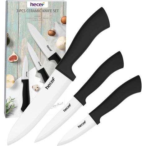 3 Piece Ceramic Kitchen Knives with Cases, White (1/5)