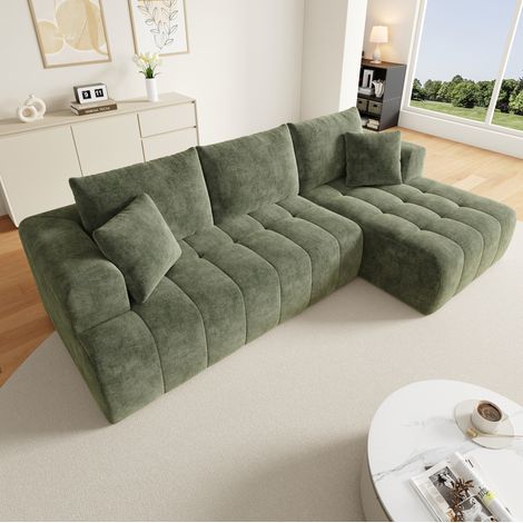 Sofá esquinero modular 244,5x136x79 cm de chenilla verde para espacios pequeños – MEUBLIV (1/5)