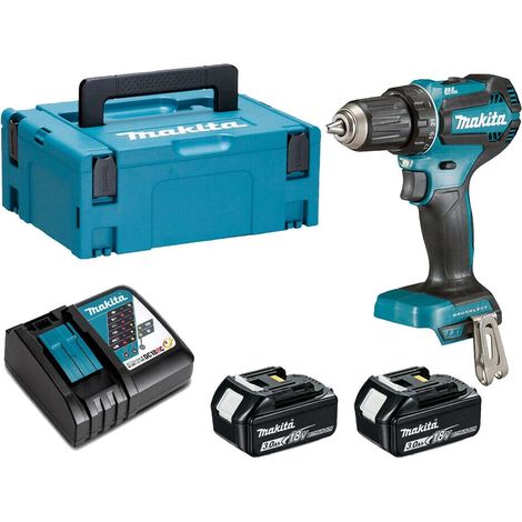 Makita DDF485RFJ Cordless 18V Drill-Driver & Makpac Type 2 Case Set with 2x3Ah Batteries and Charger