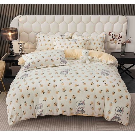 Parure de lit Cocolino moelleuse et colorée, 4 pièces : drap-housse pour matelas 180x200 cm, 160x200 cm et 140x200 cm, housse de couette 200x230 cm, 2 taies d’oreiller 50x74 cm, blanc et jaune. (1/5)