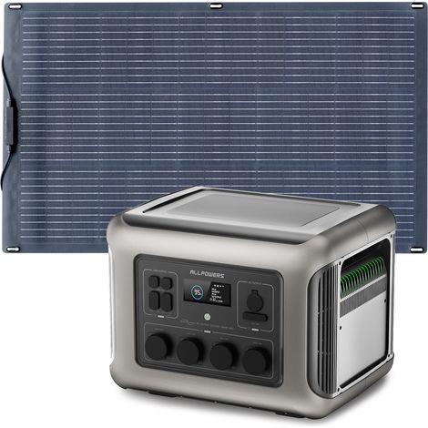 ALLPOWERS R2500 générateur électrique portable avec panneau solaire flexible 100W, IP68 étanche ETFE, 2016Wh batterie LiFePO4, générateur solaire avec contrôleur MPPT, camping-car, balcon, jardin (1/5)