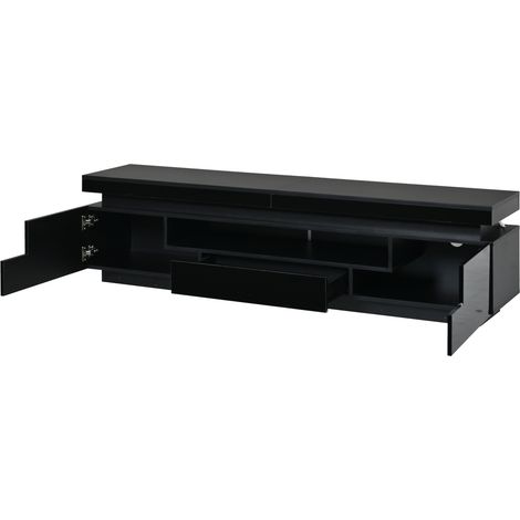 Mueble TV negro de 175 x 38 x 45 cm con 2 armarios, 1 cajón y LED para TV de hasta 75 pulgadas (1/5)