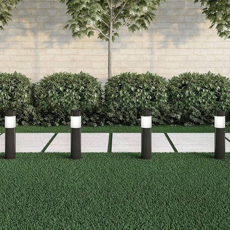 Lot de 4 bornes lumineuses solaires – Étanche – 15 cm – Acier inoxydable – LED – Pour jardin, allée et chemin – Noir (1/4)
