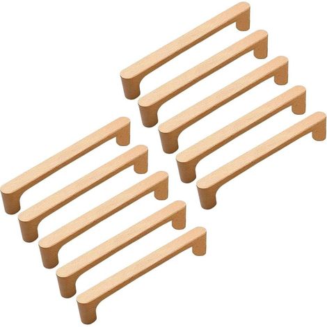 Poignées de meubles – lot 10 bois massif – style épuré – entraxe 160 mm – pour armoire tiroir commode – Teinte de bois naturel (1/4)