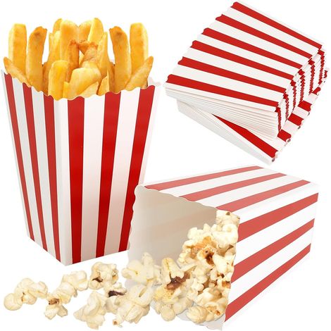 Sachets de Popcorn, Lot de 50 Petits Sacs à Popcorn, Boîtes de Popcorns, Rouge/Blanc Rayé, Sachets de Bonbons Papier pour Snack Bar de Bonbons Fête d'Anniversaire Cadeaux