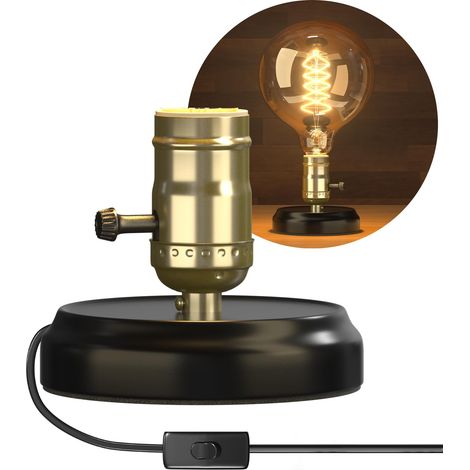 Base de Lampe de Table E27, 12CM Base Noire Métal avec Douille, Support Vintage Industriel avec Interrupteur (1/5)