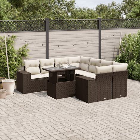 9-tlg. Garten-Sofagarnitur mit Kissen Braun Poly Rattan vidaXL (1/5)