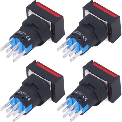 16 mm 12 V rot beleuchteter Drucktaster, Packung mit 25 selbstverriegelnden ABS- und Messingknöpfen, quadratischer Mikroschalter mit Verriegelungsmechanismus. (1/5)