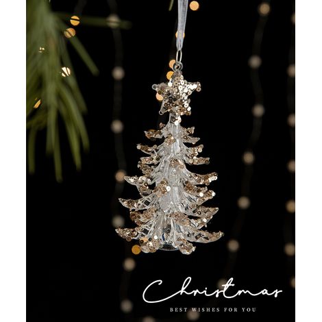Suspensions de Noël en acrylique transparent à paillettes, ornements flocon de neige pour sapin, décoration festive pour maison, vitrine, fête et ambiance hivernale (1/5)
