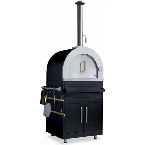 Oviala – Four à pizza en acier pour cuisine extérieure – Pierre de Cordiérite – 70 cm de long – Thermomètre inclus pour cuisson optimale