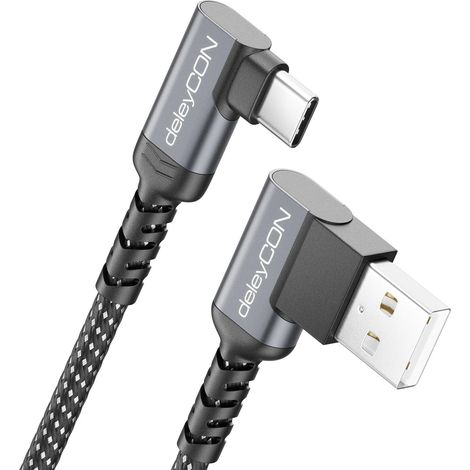 1m Câble USB-C 2x Coudé 90° USB-A vers USB-C - Câble de Charge et Données pour iPhone 17 16 15 Pro Max Air Galaxy A16 A56 S25 S24 S23 Pixel AirPods Notebook PS5 (1/5)