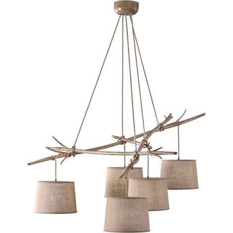 Lámpara rustica natural de 5 Luces SABINA imitación madera NOVEDAD MANTRA (1/5)