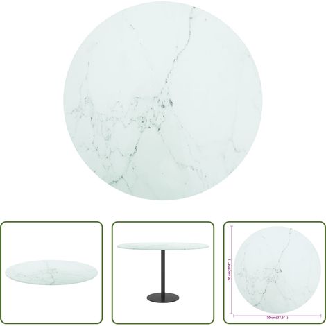 Table à manger en verre -  Dessus de table blanc Ø70x0,8cm verre trempé avec design marbre (1/5)