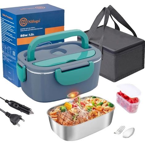 Contenitore elettrico per alimenti, capacità 1,8 litri, sistema di riscaldamento portatile, colore blu. (1/2)