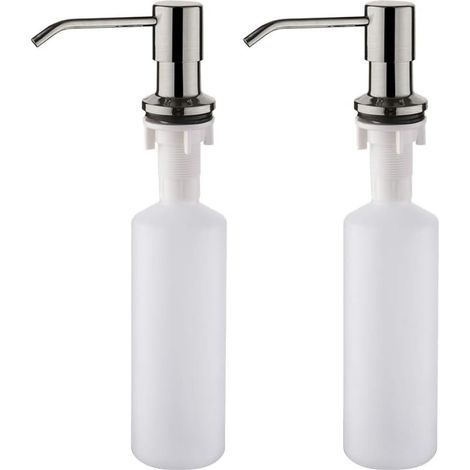 Distributeur de Savon pour Évier de Cuisine 500ML, Diffuseur Pompe Liquide, Caché Distributeur Liquide Vaisselle, Nickel brossé, Gris Lot de 2 (1/5)